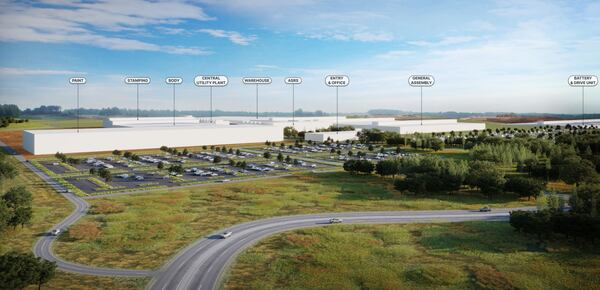 Clayco was chosen to build Rivian's future $5 billion electric vehicle factory in Georgia, depicted here in a rendering of the project. (Courtesy of Clayco)