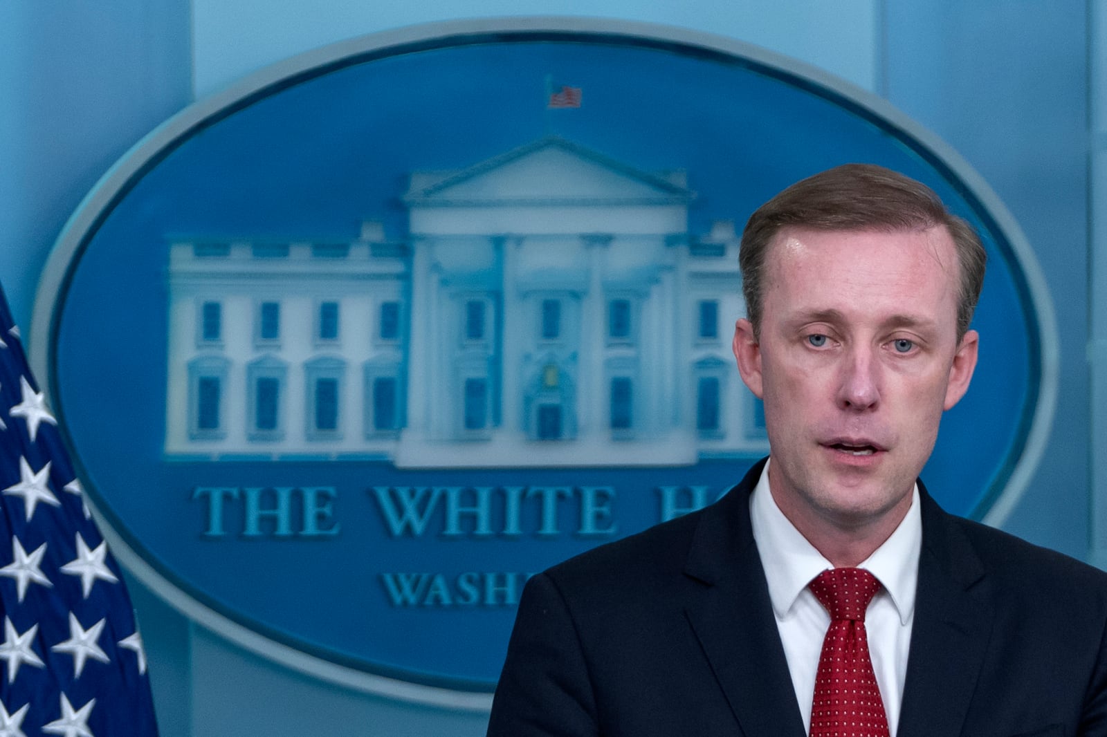 White House national security adviser Jake Sullivan speaks Tuesday, Oct. 1, 2024, during a press briefing at the White House in Washington. (AP Photo/Mark Schiefelbein)