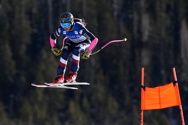 Isabella Wright, of the United States, competes during a women's World Cup downhill training run, Wednesday, Dec. 11, 2024, in Beaver Creek, Colo. (AP Photo/Robert F. Bukaty)