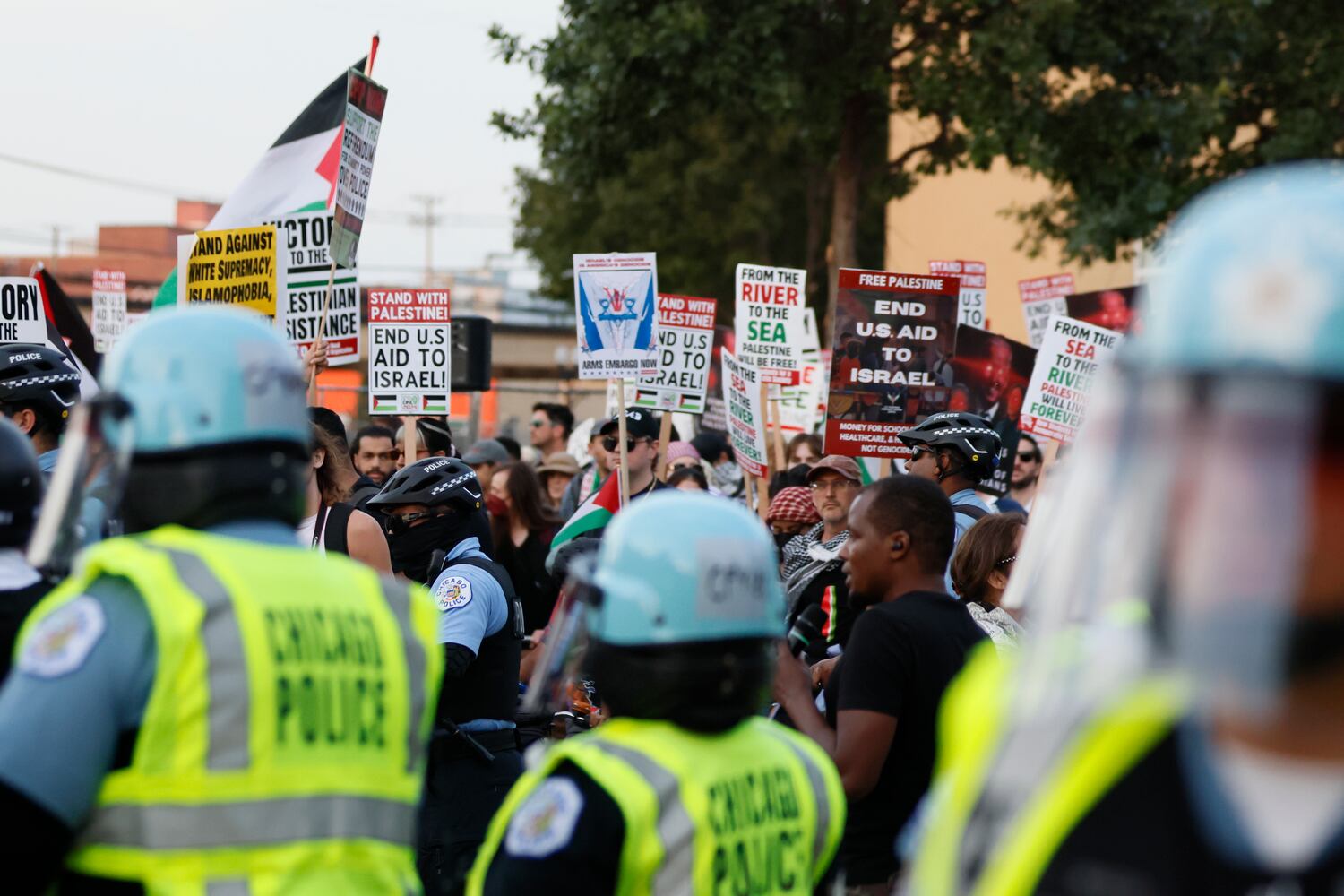 Protesters briefly clash with police.