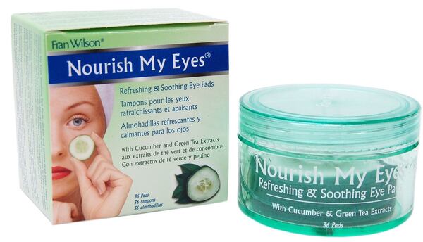 Fran Wilson Nourish My Eyes cucumber-and-green tea eye pads are pre-moistened and contain gentle, natural extracts, green tea and mulberry to decrease puffiness and lighten under-eye circles.