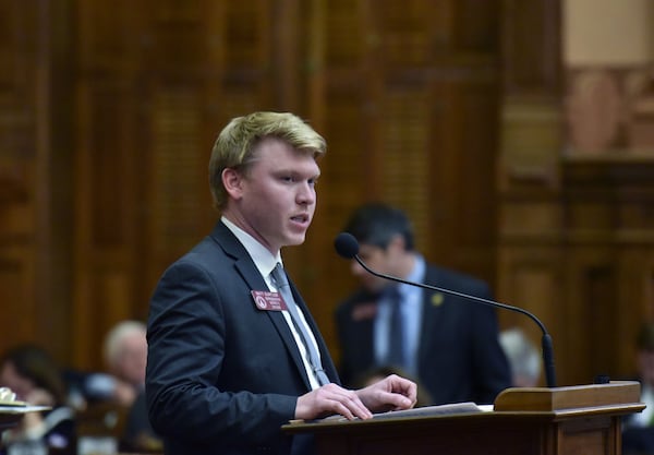 Republican state Rep. Matt Gurtler speaks at the Georgia Capitol on March 7, 2019. Gurtler is the leading 2020 contender for Congress in Georgia’s 9th District. (HYOSUB SHIN / HSHIN@AJC.COM)