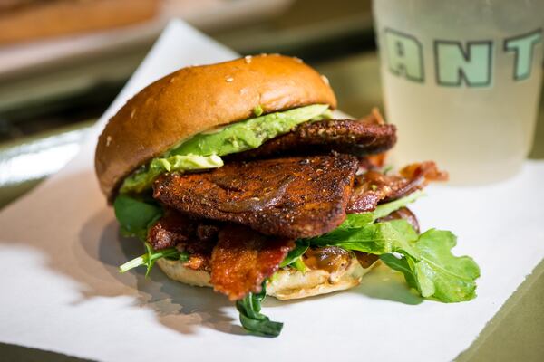 Blackened Tuna sandwich from Fred's Meat and Bread with bacon, avocado, spicy mayo, and charred red onion. Photo credit- Mia Yakel.