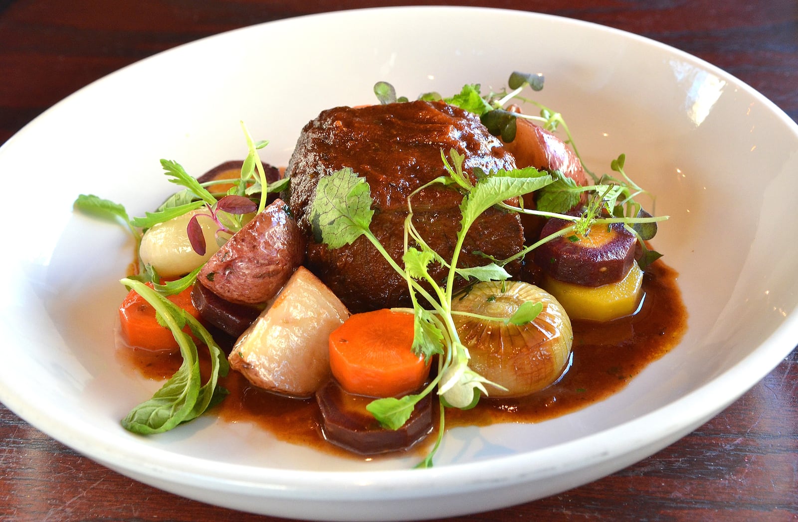 "Meat + Potatoes" of braised short rib, onions, carrots, potatoes and pot roast juat The Shed. / (Chris Hunt/Special)