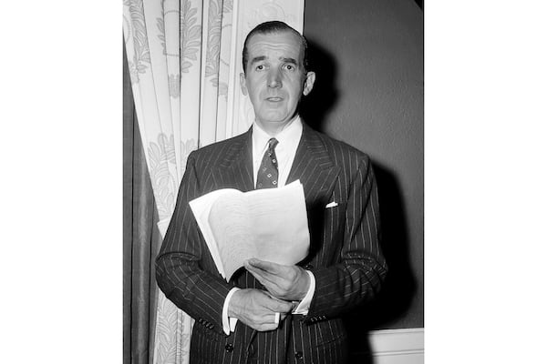 FILE - CBS-TV news commentator Edward R. Murrow appears following the broadcast of "See It Now" in New York on April 6, 1954. (AP Photo/Matty Zimmerman, File)