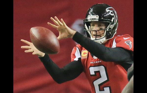 Falcons quarterback Matt Ryan had trouble handling the ball against the Buccaneers in a football game on Sunday, Nov. 1, 2015, in Atlanta. (Photo by Curtis Compton)