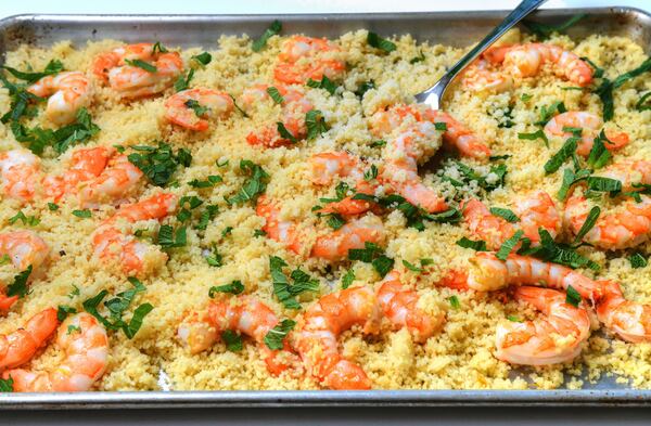 Sheet-Pan Shrimp and Couscous. Chris Hunt for The Atlanta Journal-Constitution