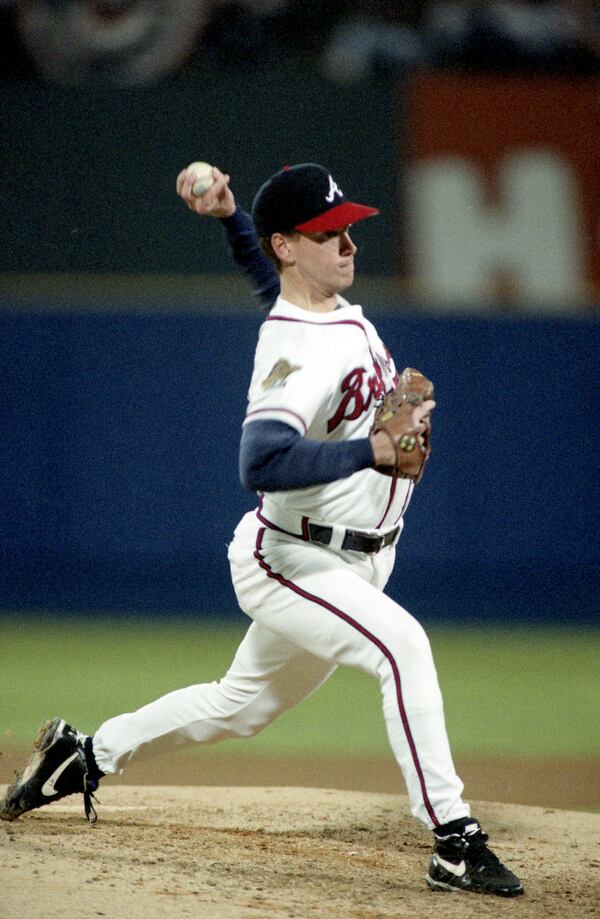 Tom Glavine, in Game Two, of the 1995 Series. (MARLENE KARAS/AJC STAFF)   