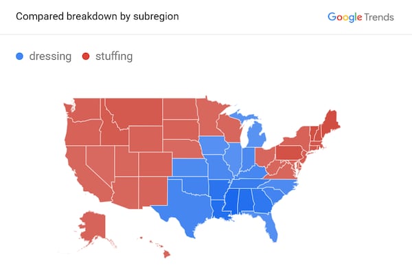 Google Trends map: Dressing or Stuffing