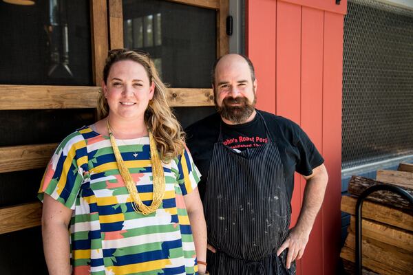 Wood's Chapel BBQ partners Shelley Sweet (left) and Todd Ginsberg (right). Photo credit- Mia Yakel.