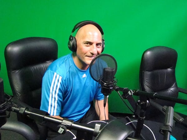 Nick Cellini doing his podcast "Offensive Interference" in 2014 after getting fired by 790/The Zone and before he was hired by 680/The Fan.  Photo: Rodney Ho