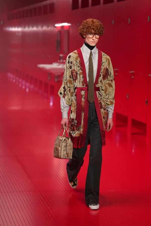 A model wears a creation as part of the Valentino Fall/Winter 2025-2026 Womenswear collection presented in Paris, Sunday, March 9, 2025. (Photo by Scott A Garfitt/Invision/AP)