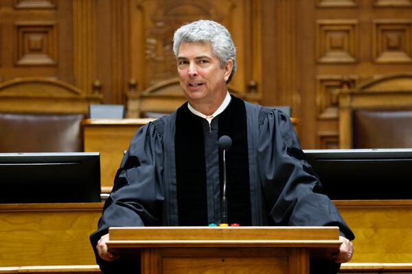 The new Georgia Chief Justice, Michael P. Boggs, gives his remarks at the House Chamber after he was sworn in as the new chief justice of Georgia on Monday, July 18, 2022. Miguel Martinez /miguelmartinezjimenezajc.com