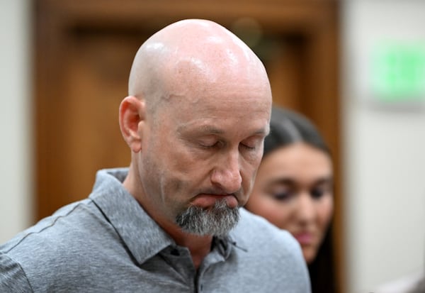 John Phillips, stepfather of Laken Riley, becomes emotional as he reads his "victim impact statement" before Superior Court Judge H. Patrick Haggard (not pictured) during the trial of Jose Ibarra at Athens-Clarke County Superior Court on Nov. 20 in Athens. Jose Ibarra was found guilty of murder in the February 2024 killing of nursing student Laken Riley on the University of Georgia campus. He was sentenced to life in prison without the possibility of parole. (Hyosub Shin/AJC)