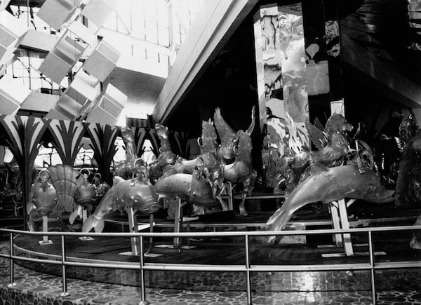 Almost three years after the park closed, the defunct carousel remained in the Omni International. (Kenneth Walker / AJC Collection at the GSU Library, AJCP276-050i)