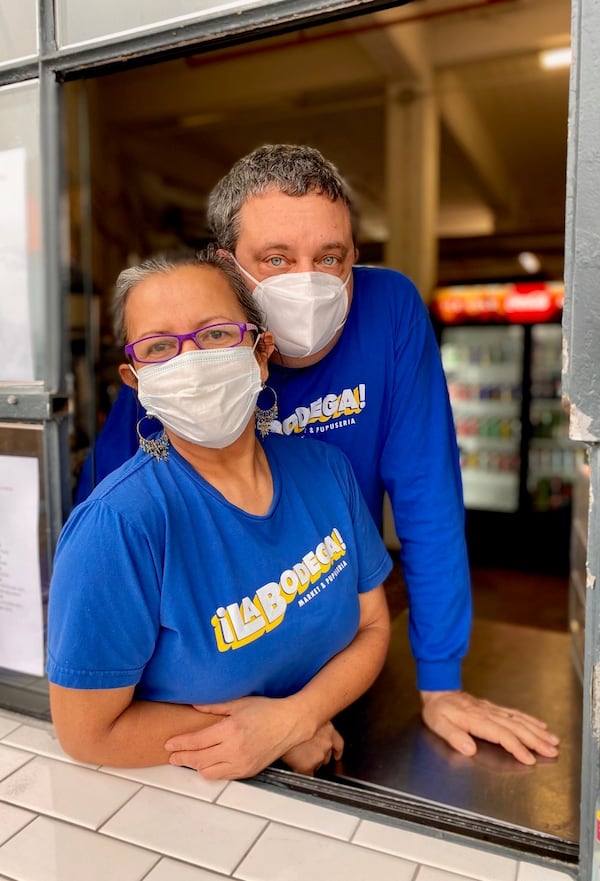 Jeannette and Ken Katz are the married owners of La Bodega Market & Pupuseria in southwest Atlanta. Wendell Brock for The Atlanta Journal-Constitution