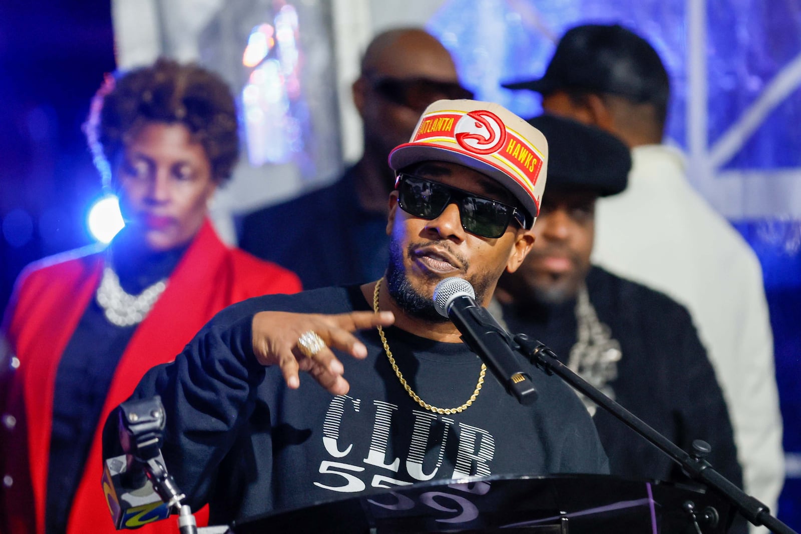 Kawan Prather speaks during the life and legacy celebrations of Rico Wade in Esat Point on Thursday, November 7, 2024. 

(Miguel Martinez / AJC)