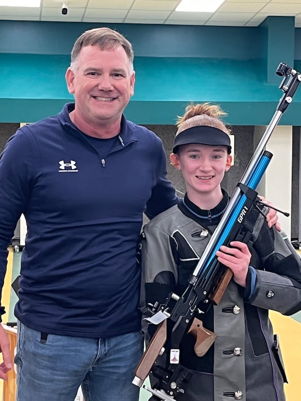 Katlyn Sullivan is the GSHA riflery champion. She is a senior at Statesboro High School. She is seen here with her high school coach Eric Heffner, a retired U.S. Army Lt. Col. (Photo courtesy of Kathleen Sullivan)