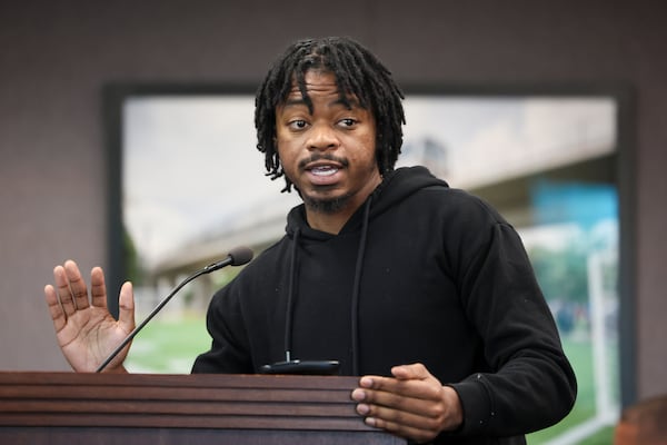 Harrison Crawford asks the board of directors for safety changes following the shooting of MARTA bus driver Leroy Ramos during a public comment portion at the transit agency's headquarters on Thursday, Jan. 9, 2025, in Atlanta. (Jason Getz/AJC)
