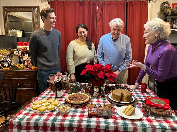 Host Clorisa Phillips (far right) welcomes guests Cooper Saine (far left), Sarah Rizk and Alec Horniman to her Dessert Porch.
(Courtesy of Prentice Kattmann)