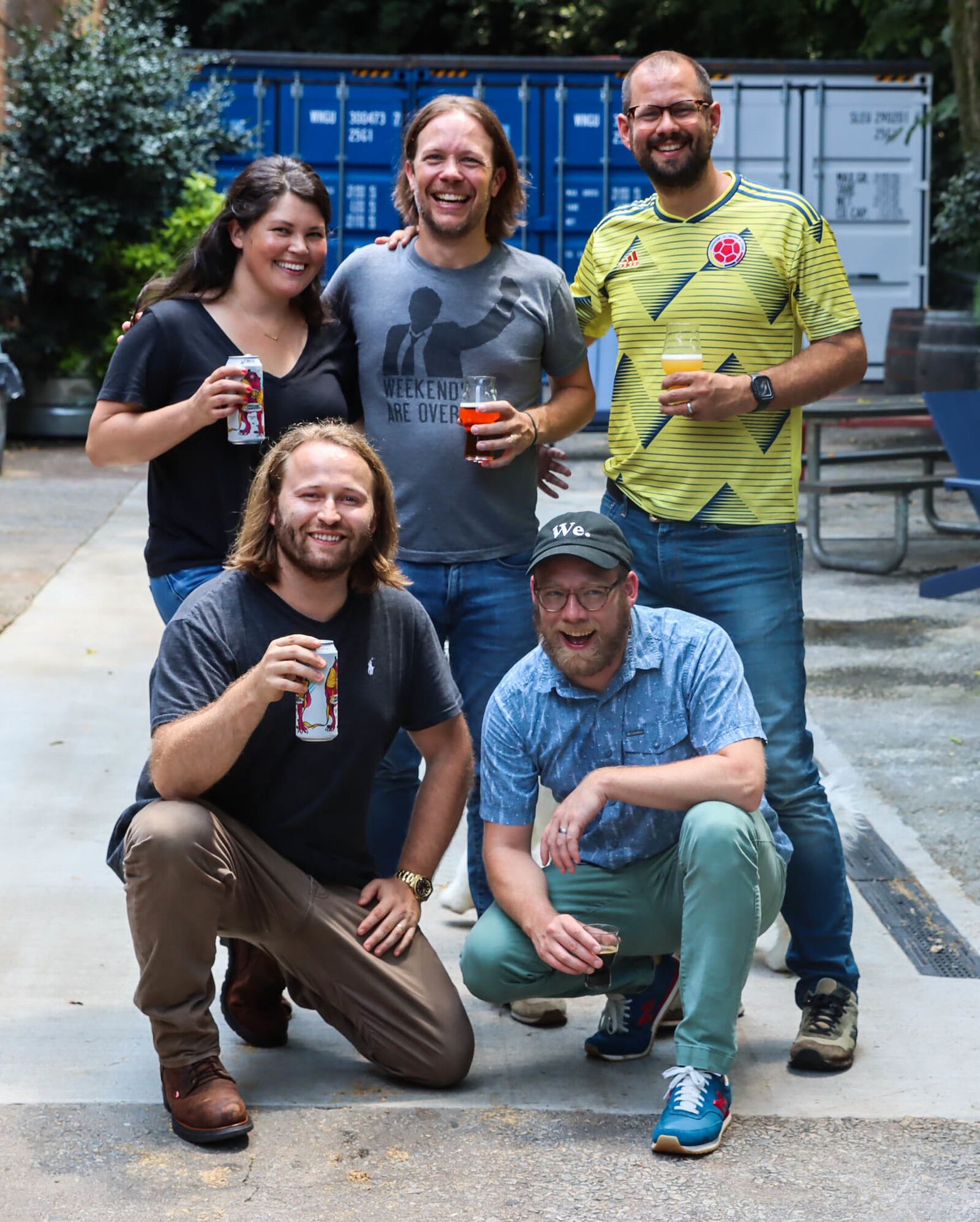 Keeping Monday Night Brewing successful a decade later are (top row from left) COO Rachel Kiley, CEO Jeff Heck, CPO Joel Iverson, (bottom row from left) brewmaster Peter Kiley and founder Jonathan Baker. (Courtesy of Ali Lamoureux / Monday Night Brewing)