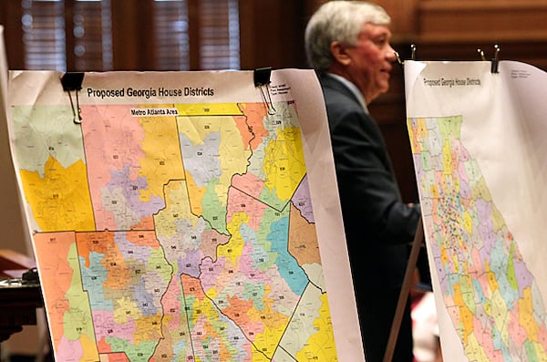 State Rep. Roger Lane of Darien shows proposed redistricting maps to the Georgia House following the 2010 census.