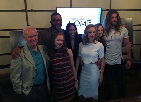 TLC's "Too Close to Home" cast and Tyler Perry: (L-R Alpha Trivette, Tyler Perry, Annie Thrash, Ashley Love-Mills, Danielle Savre, Kelly Sullivan, Brock O'Hurn at Trace at W Midtown.