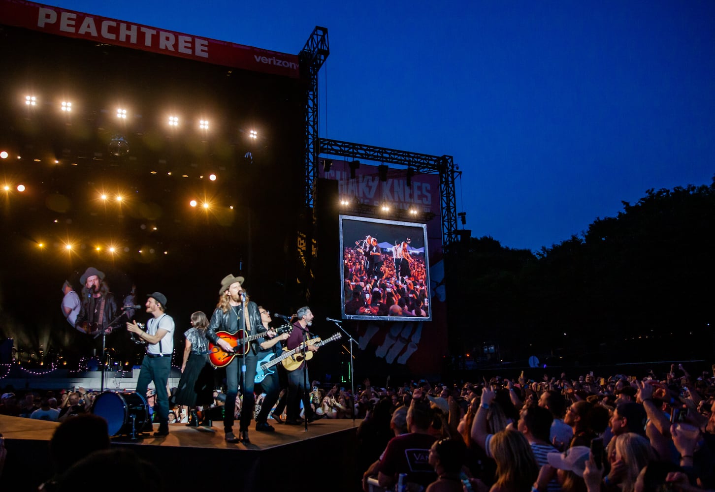 The Lumineers close out the Shaky Knees Music Festival - 10 years after they closed the first one. The three-day fest concluded at Atlanta's Central Park on Sunday night, May 7, 2023. (RYAN FLEISHER FOR THE ATLANTA JOURNAL-CONSTITUTION)