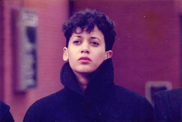 Kamala Harris outside of Howard University's Rankin Chapel on a Sunday in 1986 while she was on line. After Sunday chapel, the pledgees were required to do greetings.