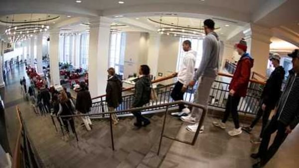 Students considering enrolling at the University of Georgia tour a building on the Athens campus. PHOTO CREDIT: UNIVERSITY OF GEORGIA.