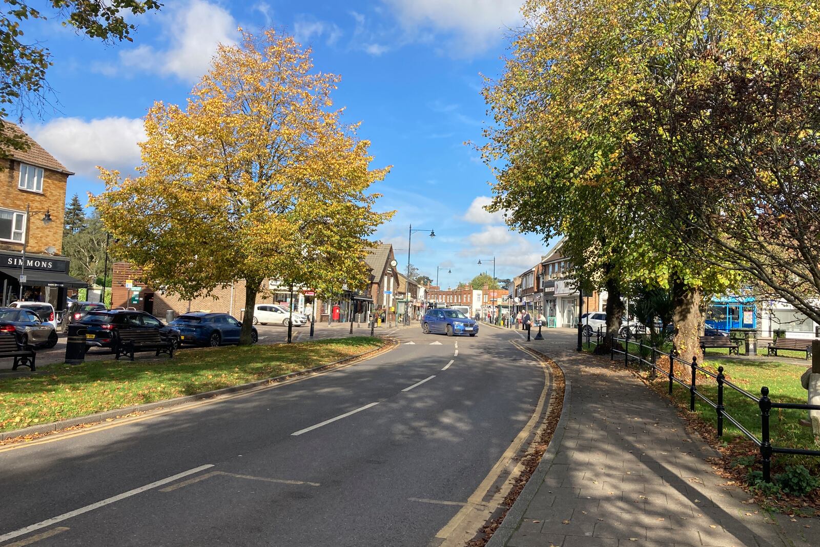 The main road in Abbots Langley, England, is shown on Friday, Oct. 18, 2024. Plans to build a data center in a field on Abbots Langley's outskirts has pitted the national government's priorities against the interests of local villagers. (AP Photo/Peter Morgan)