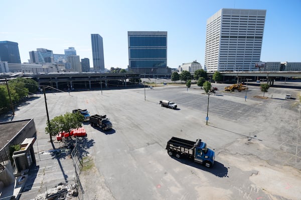 Heavy machinery starts ground-breaking at the Gulck parking lot in Downtown Atlanta on Monday, July 1, 2024. Centennial Yards has begun construction on its central entertainment district, making parking unavailable on certain surface lots across much of the 50-acre property.
(Miguel Martinez / AJC)