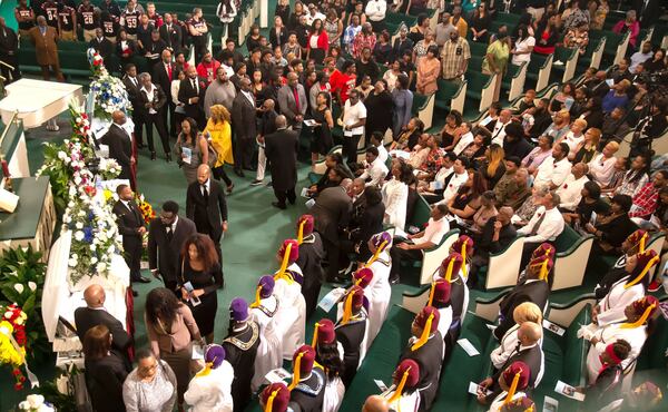 Friends and Family fill the Mount Carmel Baptist Church for the funeral services of Sandra White and her son Arkeyvion White at the Mt. Carmel Baptist Church Saturday, April 13, 2019, in Atlanta. (Photo: STEVE SCHAEFER / SPECIAL TO THE AJC)