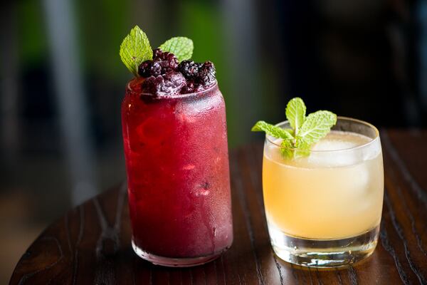 Virgil's Gullah Kitchen and Bar Blackberry Get Tight Up (left) and Virgil's Tea (right) cocktails. Photo credit- Mia Yakel.