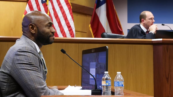 Fulton County Special Prosecutor Nathan Wade testifies during a hearing on the Georgia election interference case, Thursday, Feb. 15, 2024, in Atlanta. The hearing is to determine whether Fulton County District Attorney Fani Willis should be removed from the case because of a relationship with Wade, special prosecutor she hired in the election interference case against former President Donald Trump. (Alyssa Pointer/Pool Photo via AP)