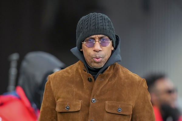 FILE - Stephen A. Smith walks on the sidelines prior to an NFL football game between the Baltimore Ravens and the Pittsburgh Steelers, Saturday, Dec. 21, 2024, in Baltimore. (AP Photo/Stephanie Scarbrough, File)