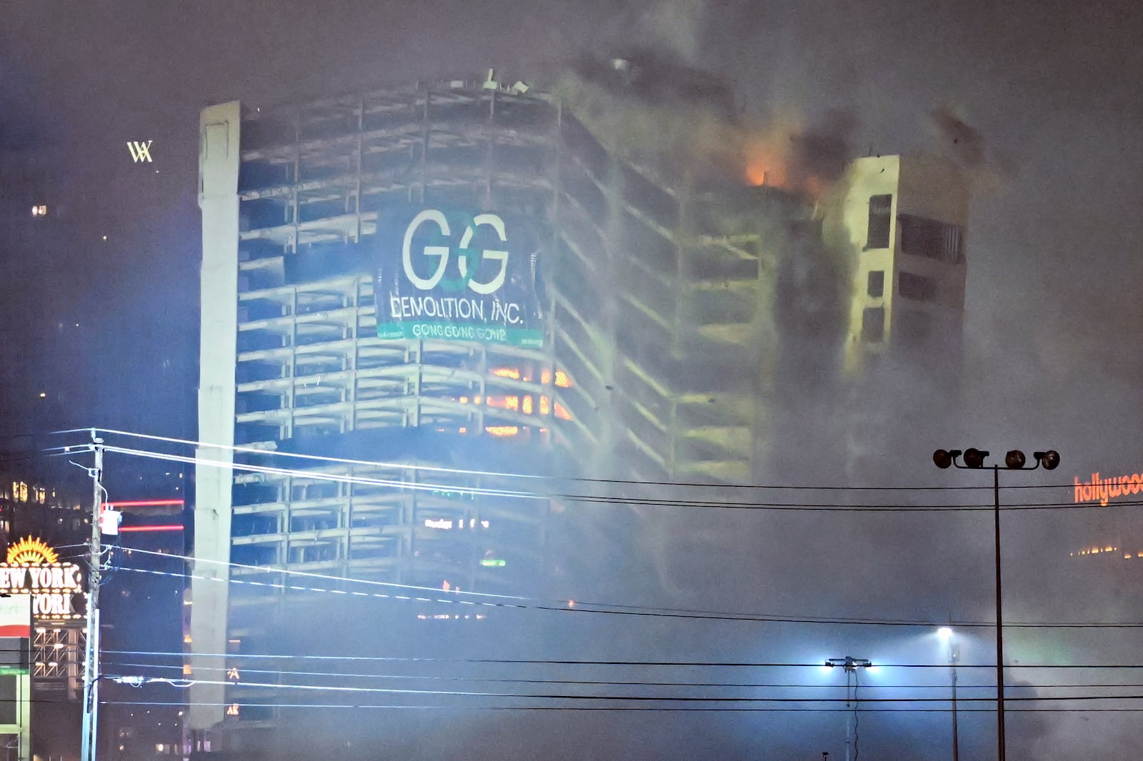 The Tropicana Las Vegas hotel tower is imploded Wednesday, Oct. 9, 2024, in Las Vegas. (AP Photo/David Becker)