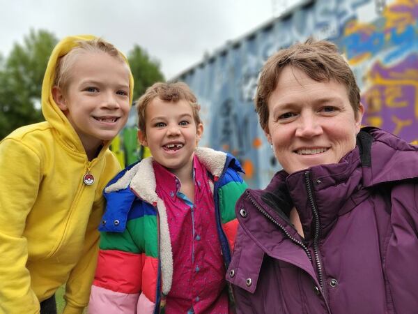 Rebecca Mitchell with her children, ages 8 and 6.