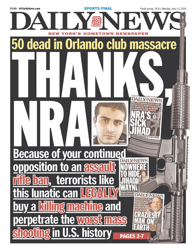 Newspaper front pages reflect Orlando tragedy