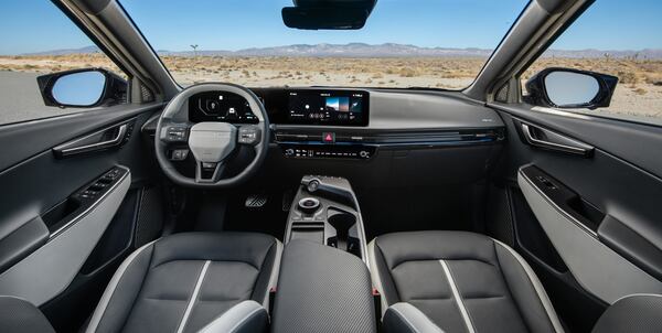 The interior of the 2025 Kia EV6. The EV6, a two-row crossover, will roll down assembly lines next to the Korean automaker’s three-row electric EV9 SUV at its factory in West Point. (Courtesy of Kia)