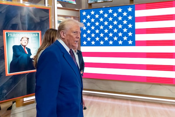 President-elect Donald Trump arrives on the floor of the New York Stock Exchange after ringing the opening bell, Thursday, Dec. 12, 2024, in New York. (AP Photo/Alex Brandon)