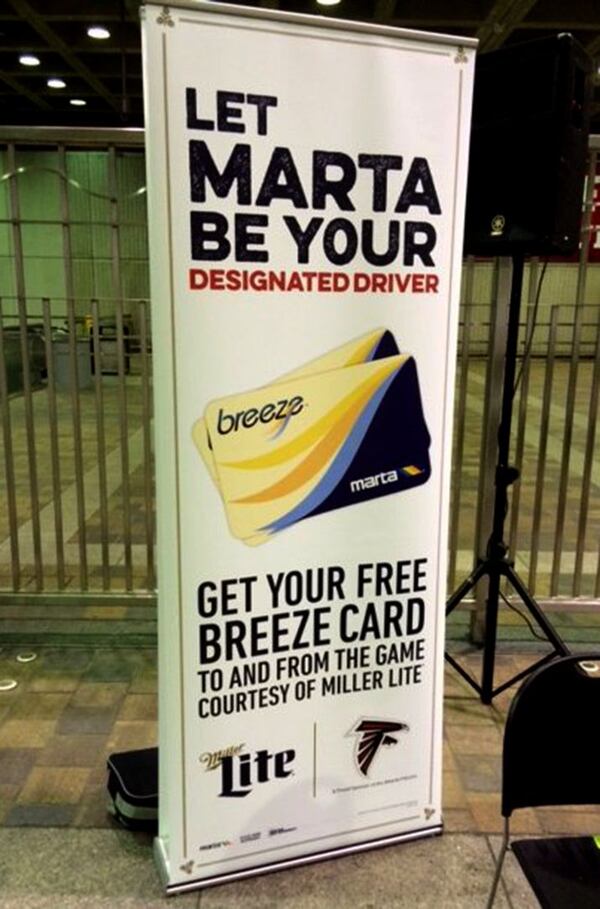 For the first Atlanta Falcons game this year, MARTA teamed with Miller Lite beer for a “Let MARTA Be Your Designated Driver” promotion.