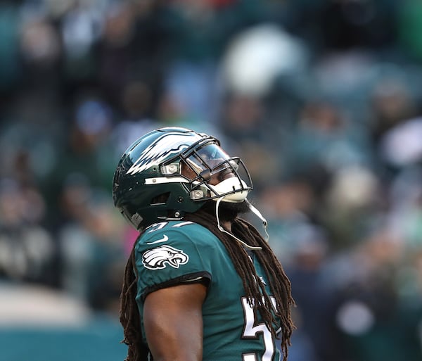  Dannell Ellerbe of the Philadelphia Eagles looks on prior to the NFC Divisional Playoff game against the Atlanta Falcons at Lincoln Financial Field on January 13, 2018 in Philadelphia, Pennsylvania.  (Photo by Patrick Smith/Getty Images)