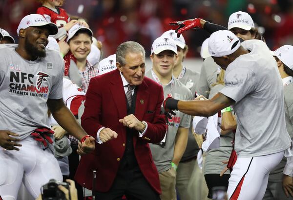 Falcons owner Arthur Blank enjoys himself during the NFC Championship celebration.