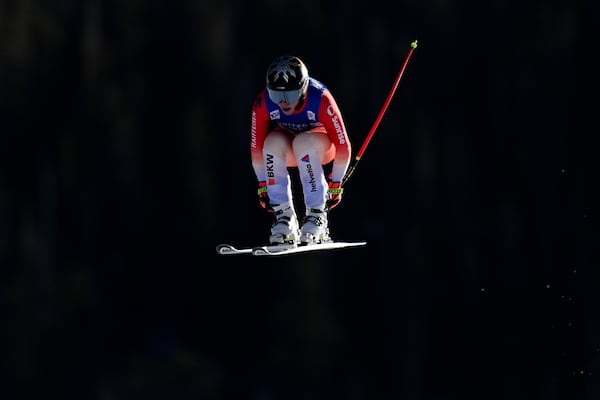 Switzerland's Lara Gut-Behrami competes during a women's World Cup downhill skiing race, Saturday, Dec. 14, 2024, in Beaver Creek, Colo. (AP Photo/John Locher)