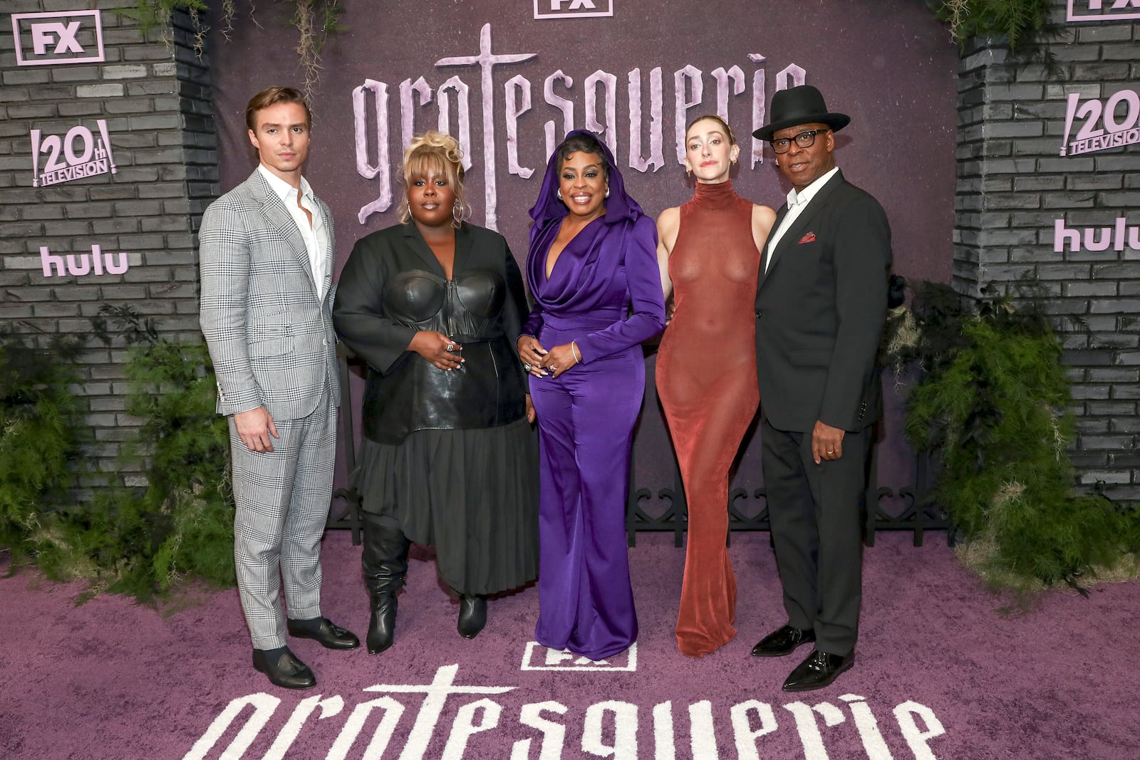 EDS NOTE: NUDITY - Actors Nicholas Alexander Chavez, from left, Raven Goodwin, Niecy Nash-Betts, Micaela Diamond and Courtney B. Vance attend the premiere of FX's "Grotesquerie" at Spring Studios on Monday, Sept. 23, 2024, in New York. (Photo by Andy Kropa/Invision/AP)