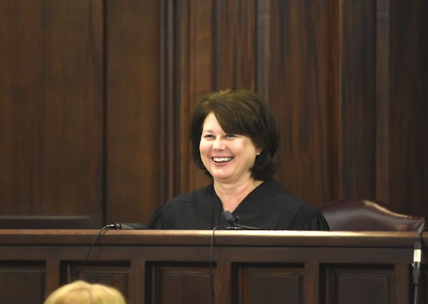 Cobb Superior Court Judge Mary Staley Clark smiles at the end of the Harris trial in November. John Carrington / For the AJC