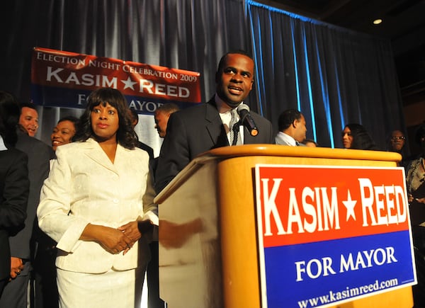 Atlanta mayoral candidate Kasim Reed speaks to supporters on Nov. 3, 2009. (AJC)