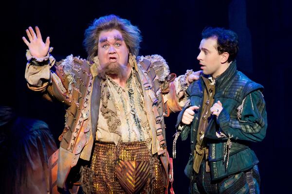 Blake Hammond as Nostradamus and Rob McClure as Nick Bottom in “Something Rotten!” at the Fox Theatre through Sunday. CONTRIBUTED BY JEREMY DANIEL