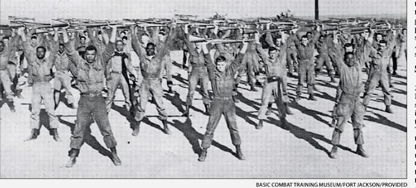 Soldiers at Fort Jackson, S.C., train after integration.